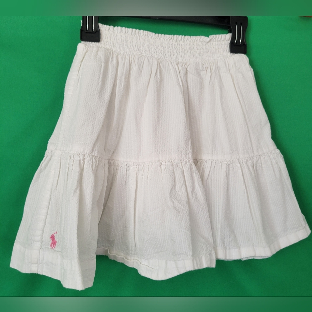 Polo Ralph Lauren White Skirt with Pink Logo Girls Size 8 Embroidered Pony Mini